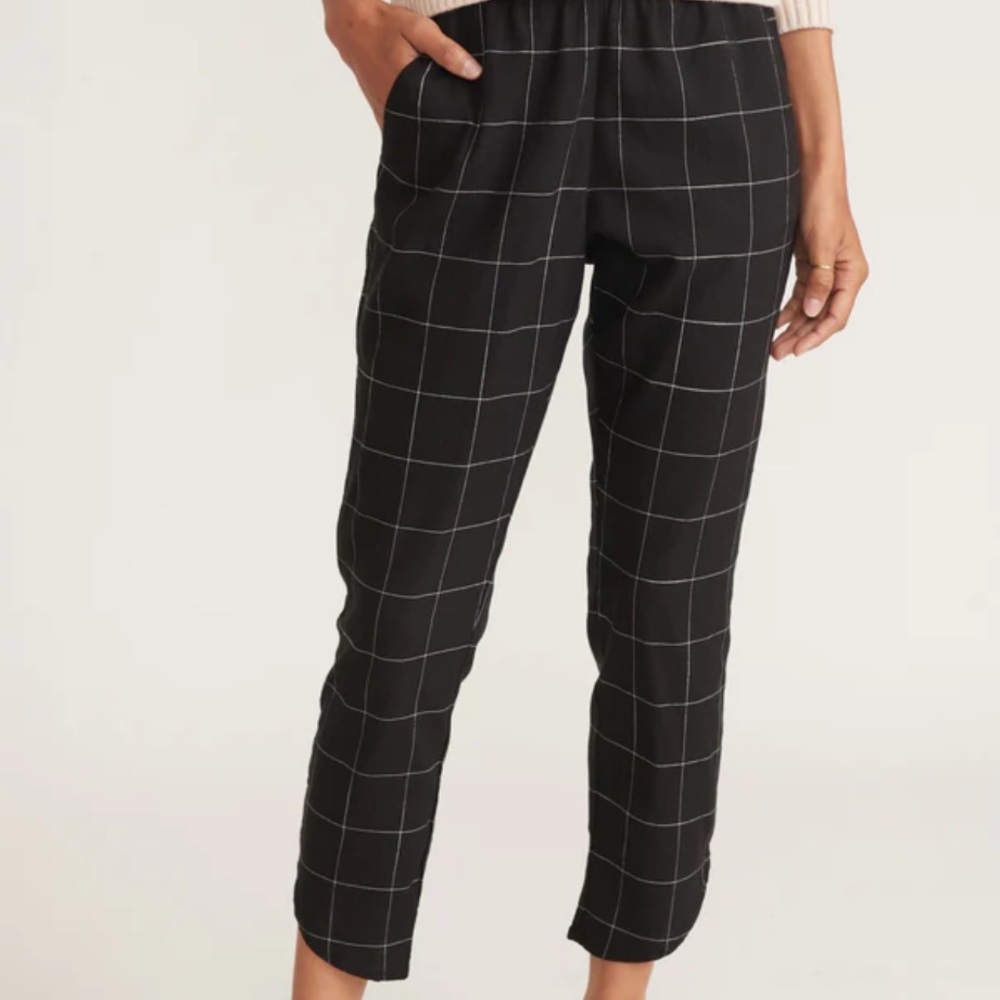 Marine Layer The TENCEL Allison Pant in Black Windowpane